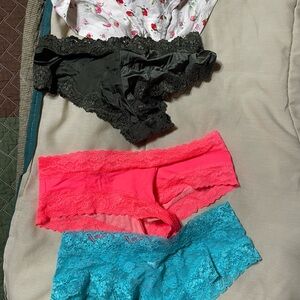 Victoria's Secret Black, Pink, and Blue Lace Panties